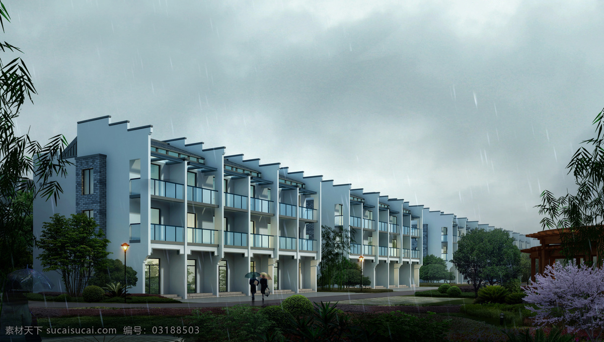 多层 安置 房 住宅 效果图 安置房 四层 五层 中国风 水墨风格 建筑设计 环境设计