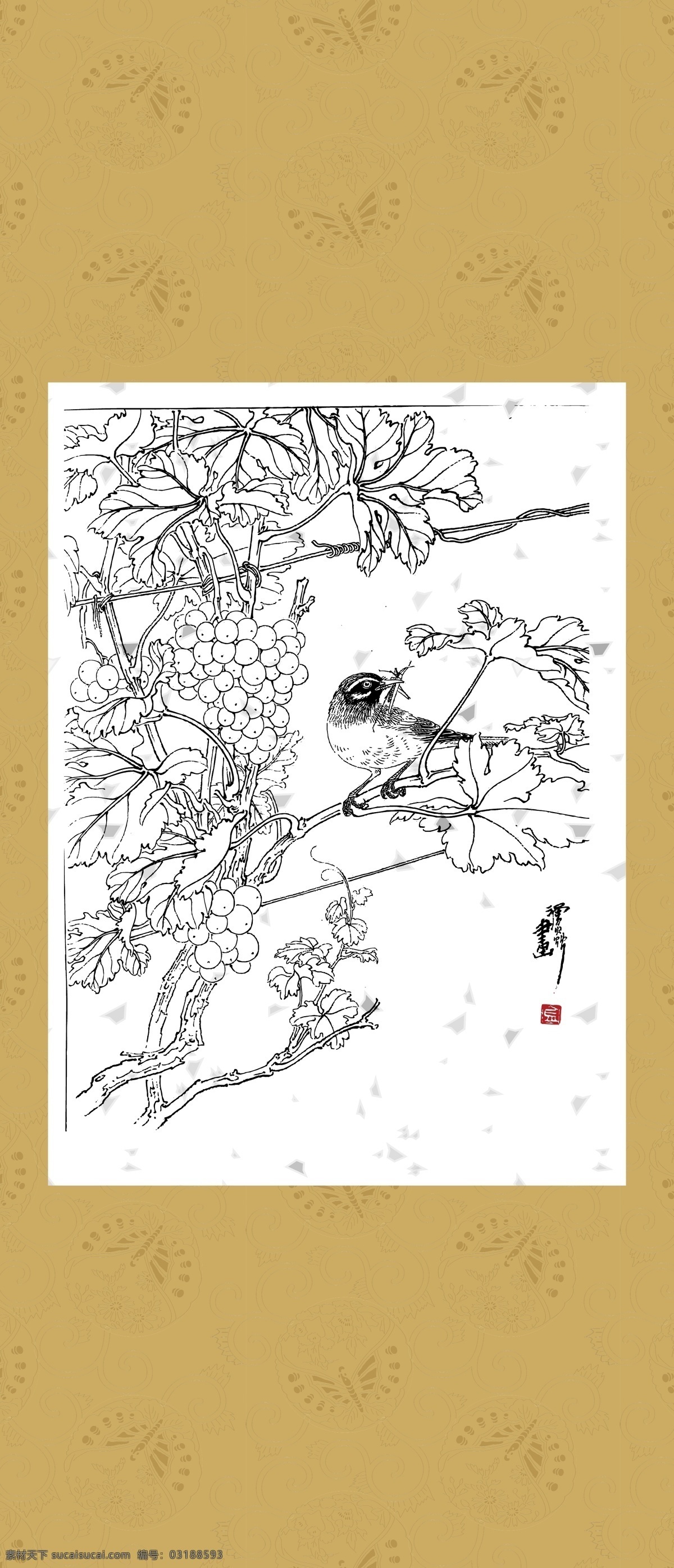 花鸟 系列 三 十 二 花边 工笔 国画 白描 线描 团花 绘画 古典 传统纹样 传统文化 文化艺术 矢量