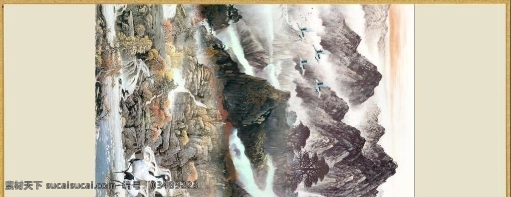 中式 水墨 山水 玄关 画 玄关画 挂画 白鹤 背景墙 自然景观 自然风光