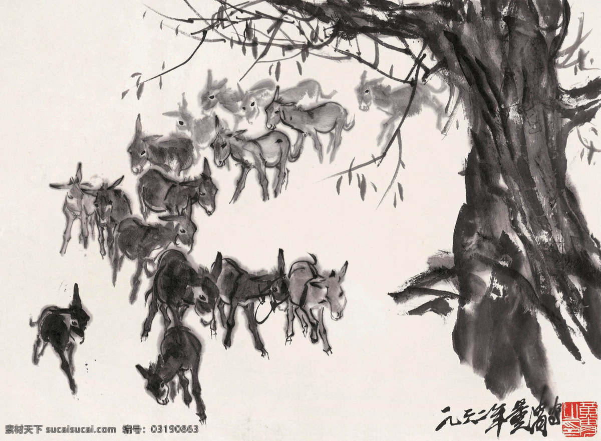 动物 国画 绘画书法 驴 水墨画 文化艺术 写意 群驴设计素材 群驴模板下载 群驴 黄胄 毛驴 中国画 国画黄胄