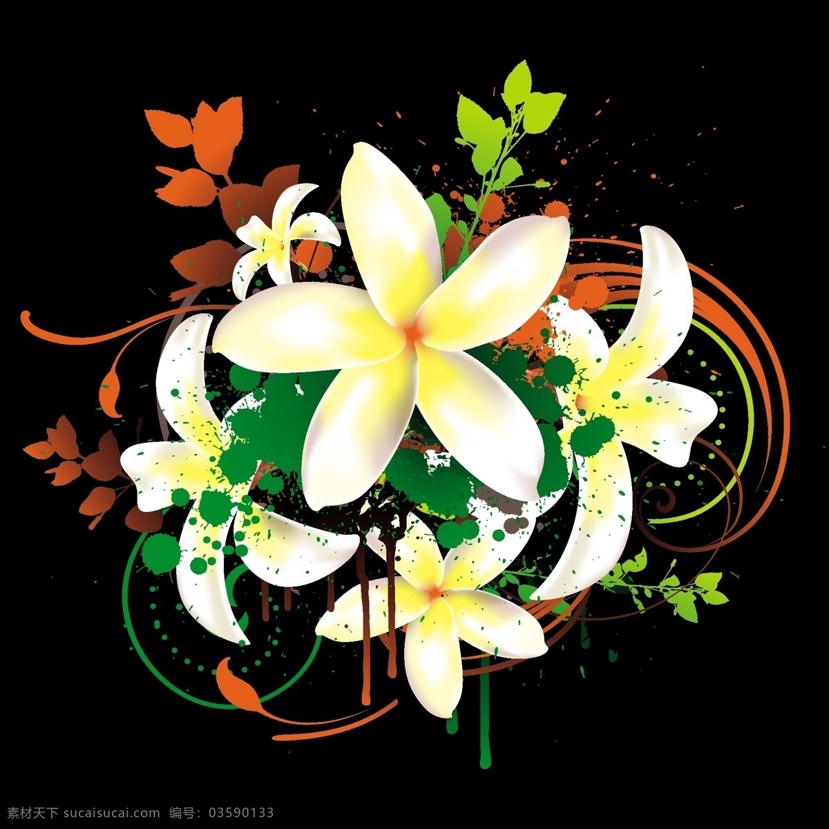花卉 墨迹 花纹 矢量花朵 矢量素材 矢量图 其他矢量图