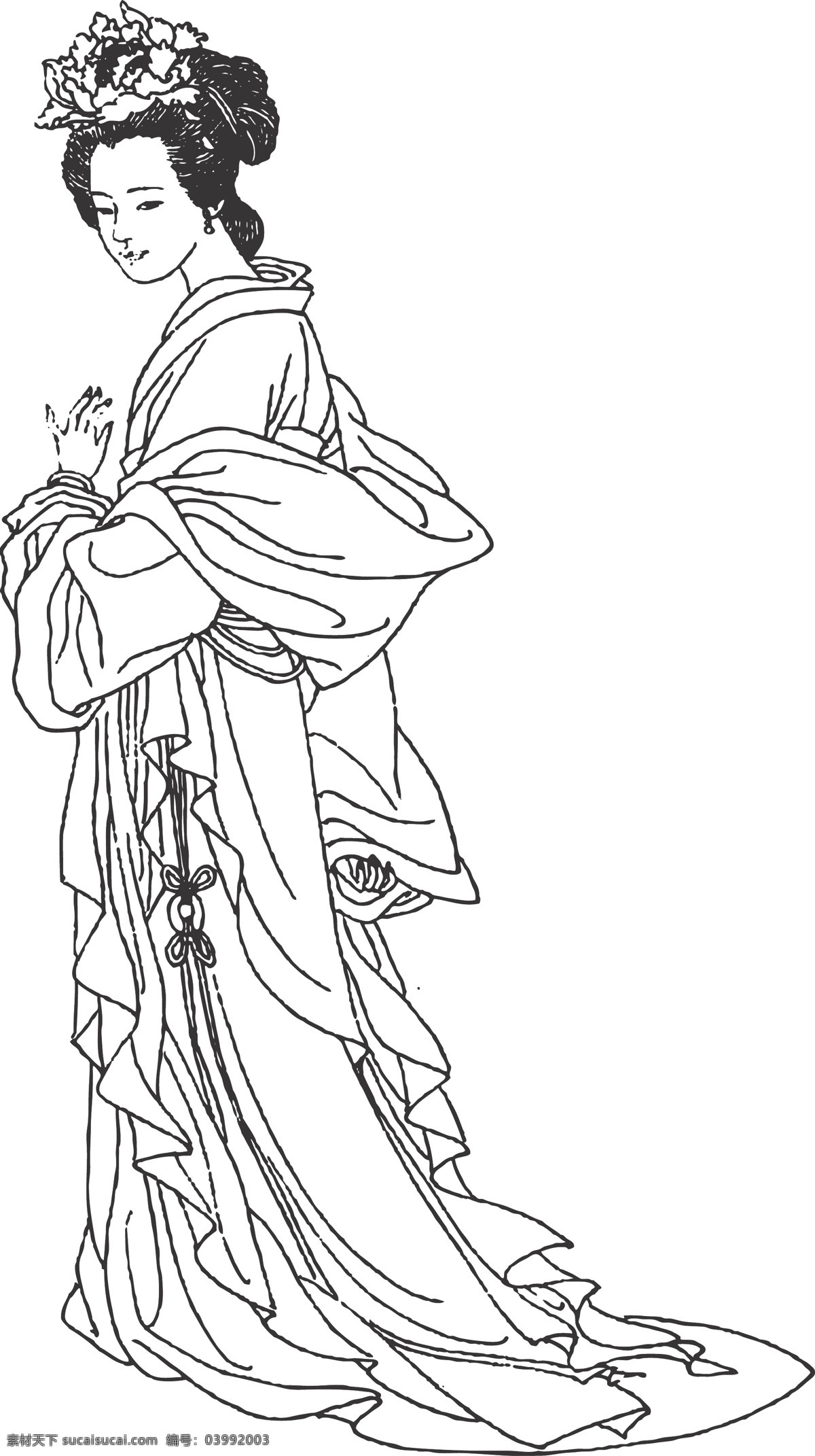 人物 女子 仙女 优雅 线条 适量 装饰 插画 白描 仕女白描图 人物图库 女性妇女
