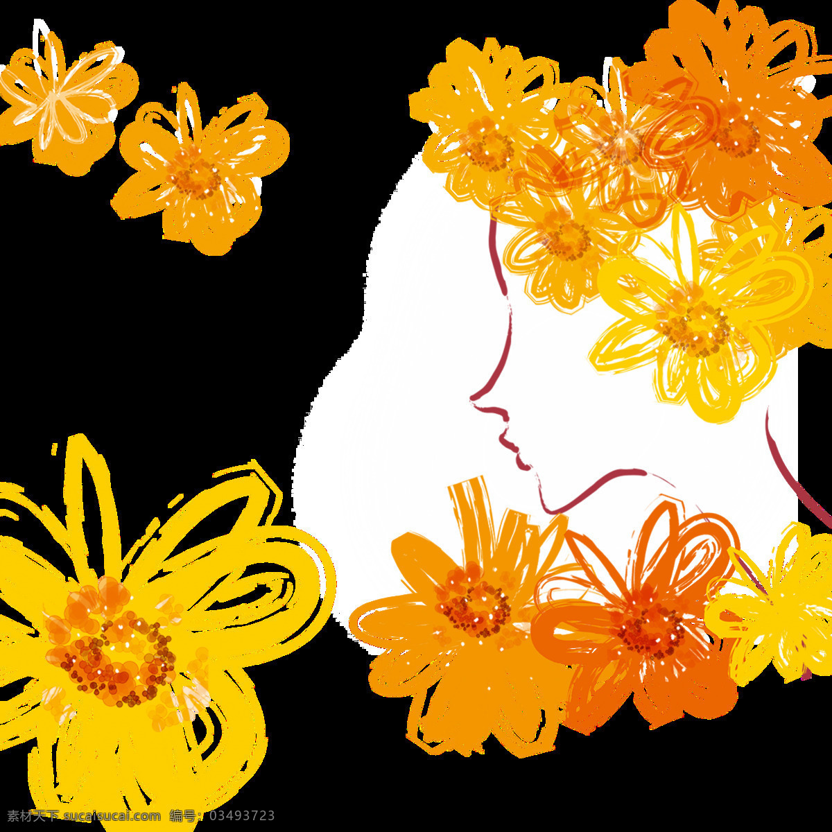 明媚 亮眼 橙黄色 手绘 菊花 装饰 元素 花朵 植物
