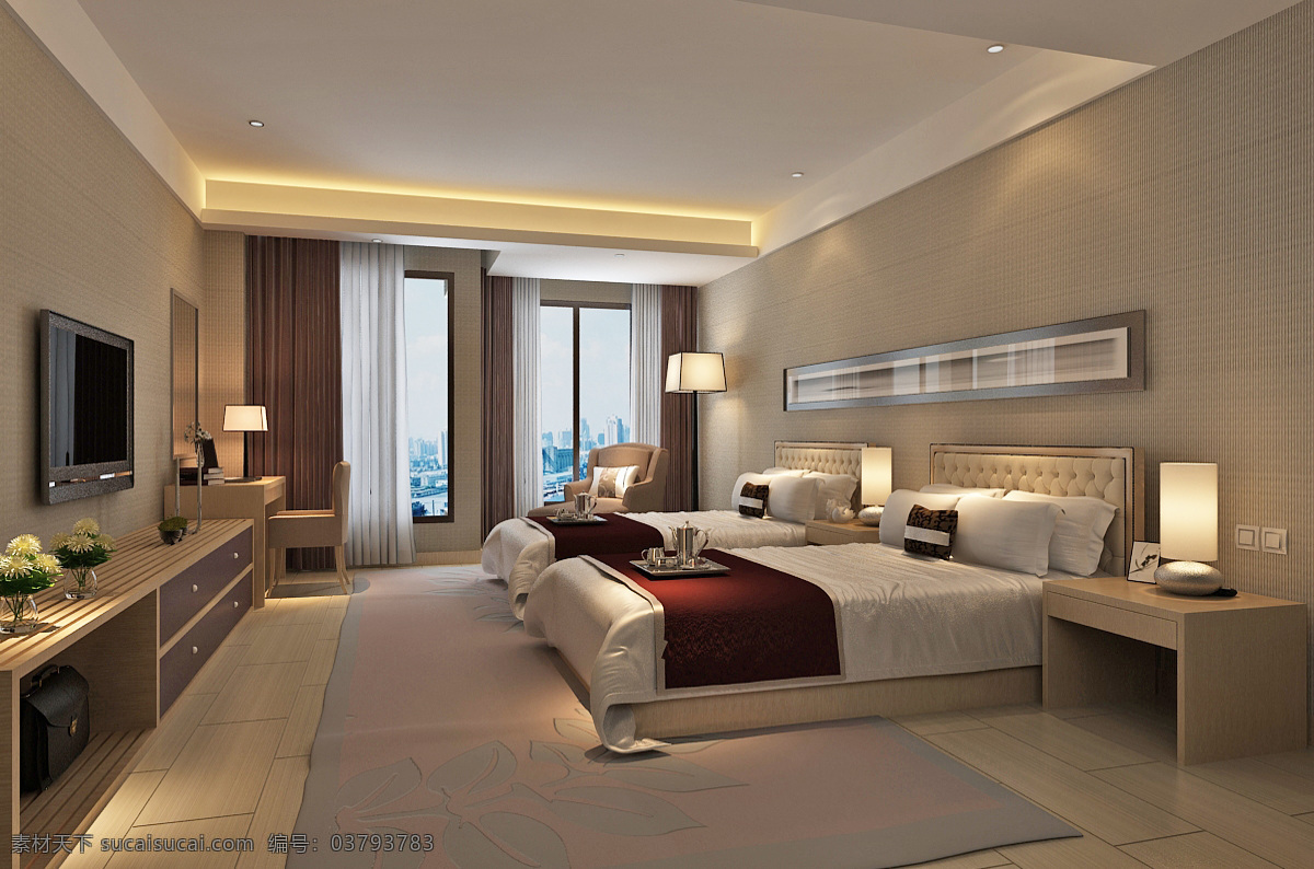 欧式 风格 酒店 客房 效果图 室内设计 室内装饰 最新 包房 包厢 标准间 床头柜 2018
