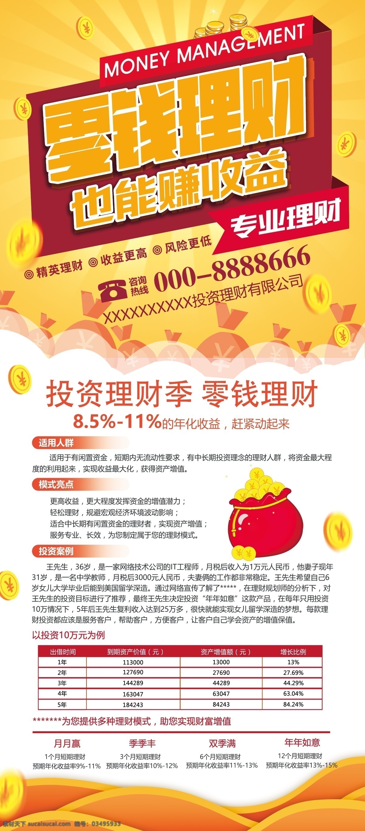 2018黄色零钱投资理财促销金融展架素材图片下载-素材编号03495933-素材天下图库