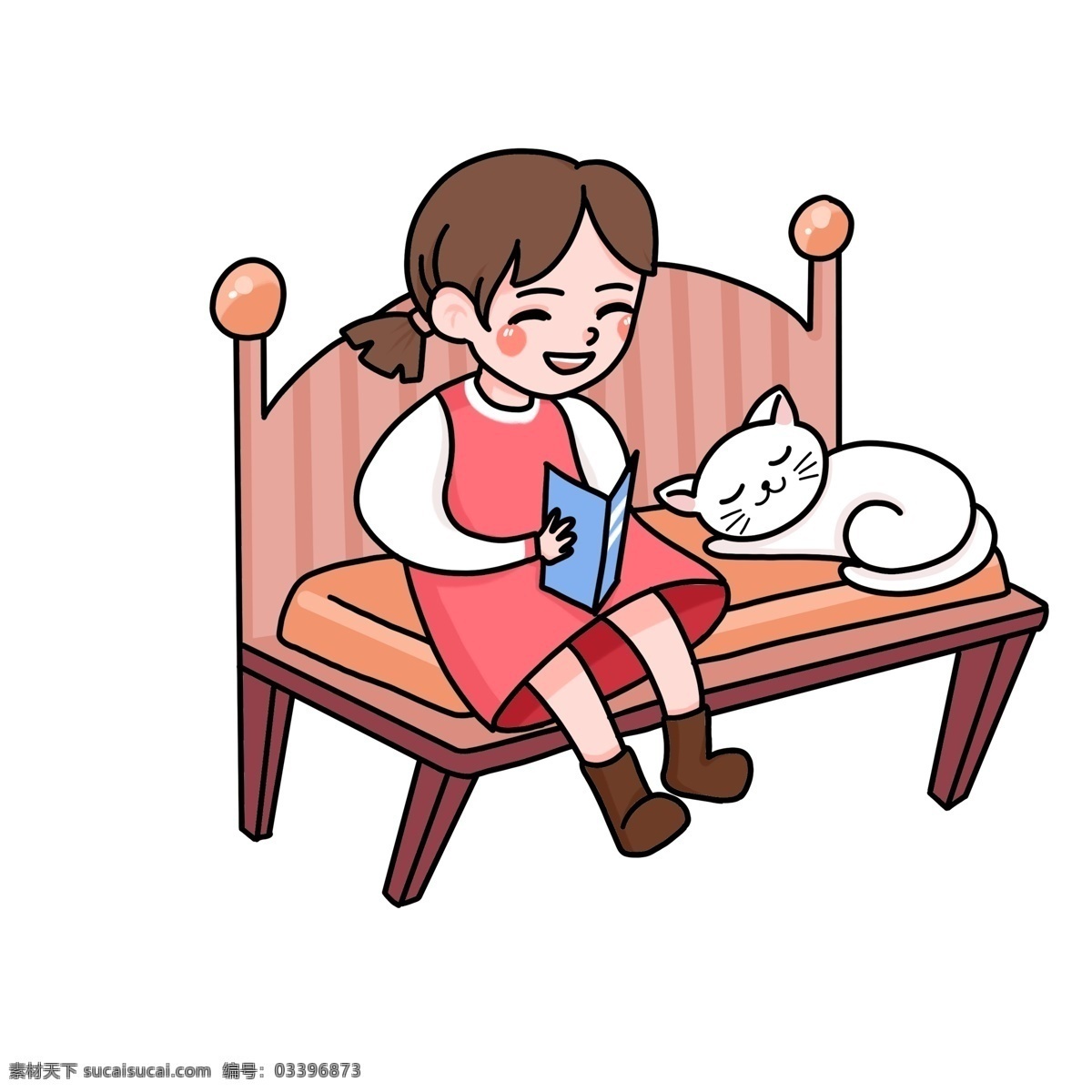 坐在 椅子 上 看书 女孩 漫画 人物 商用 元素 漫画人物 卡通 插画 手绘 猫咪