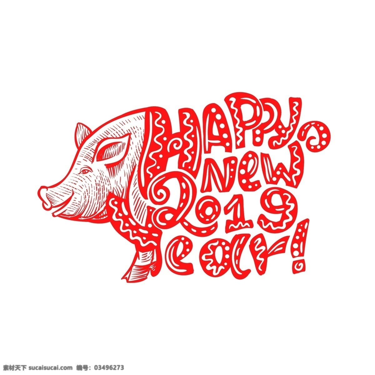 可爱 红色 猪 嘴 年 新年 快乐 刻字 动物 鼻子 插图 背景 激光切割 贴片 载体 猪肉
