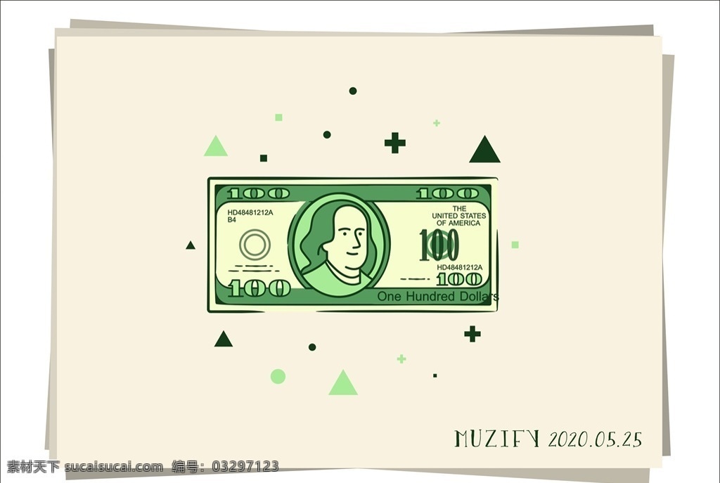 美元 纸币 矢量 货币 钞票 纸钞 矢量图 图案 线条矢量 图标 徽章设计素材 画册设计