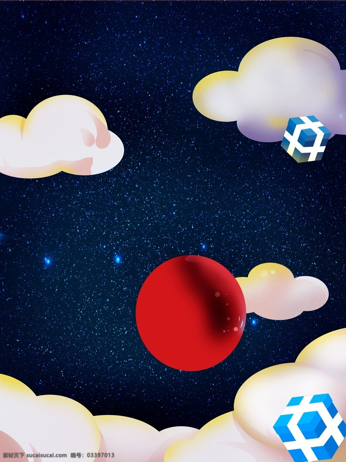 手绘 星空 下 云朵 背景 白云 立体 星空背景 背景素材 月球 广告背景