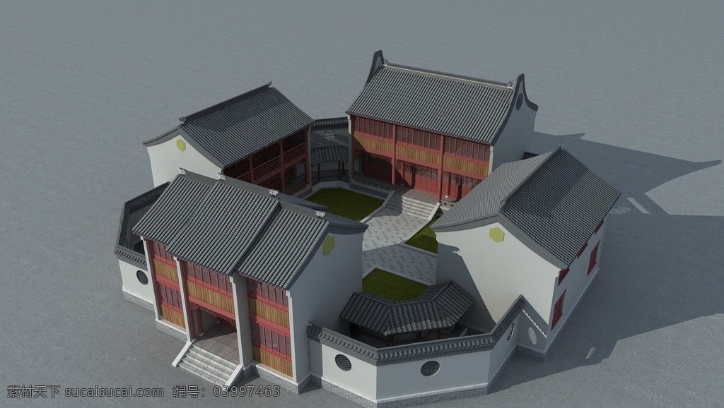 古建 别墅 公寓 房子 复杂 3d设计 室外模型 max