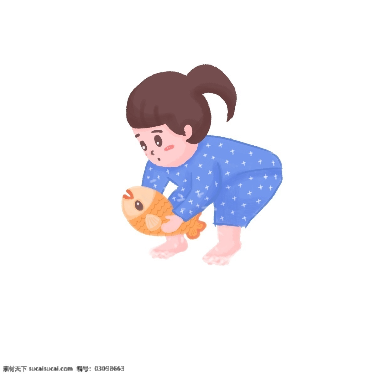 插 画风 女孩 水里 捞 鱼 插画风 捞鱼 河水 河里 抓鱼 农村 村姑 女子 孩子 水 水波纹 水波