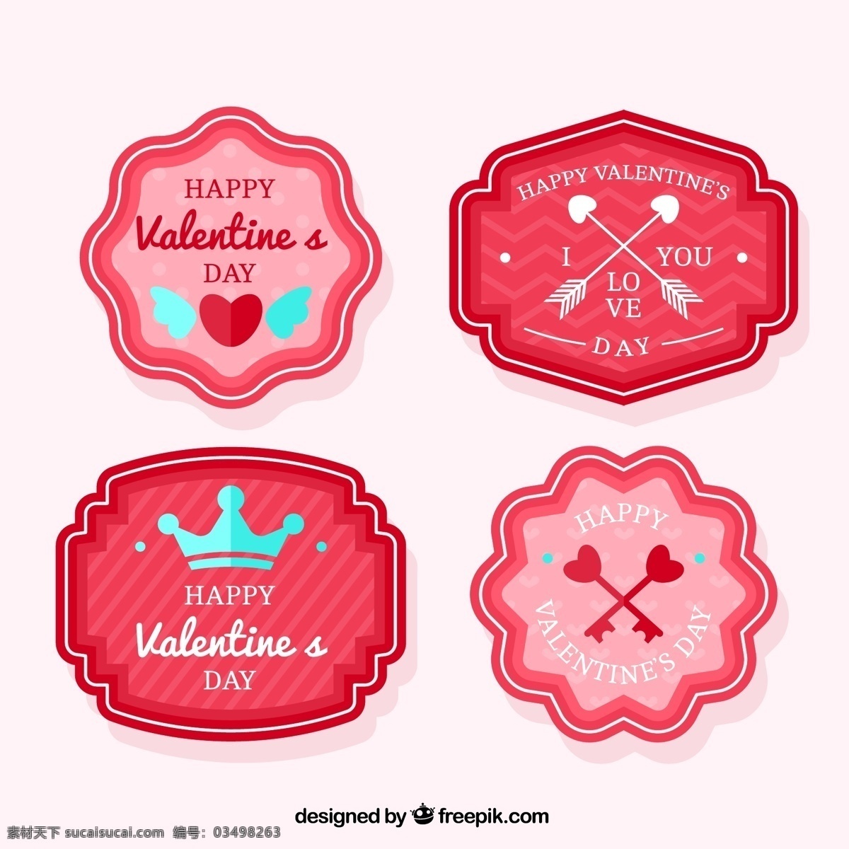 款 扁平化 情人节 标签 箭 王冠 爱心 happy valentines day 文化艺术 节日庆祝