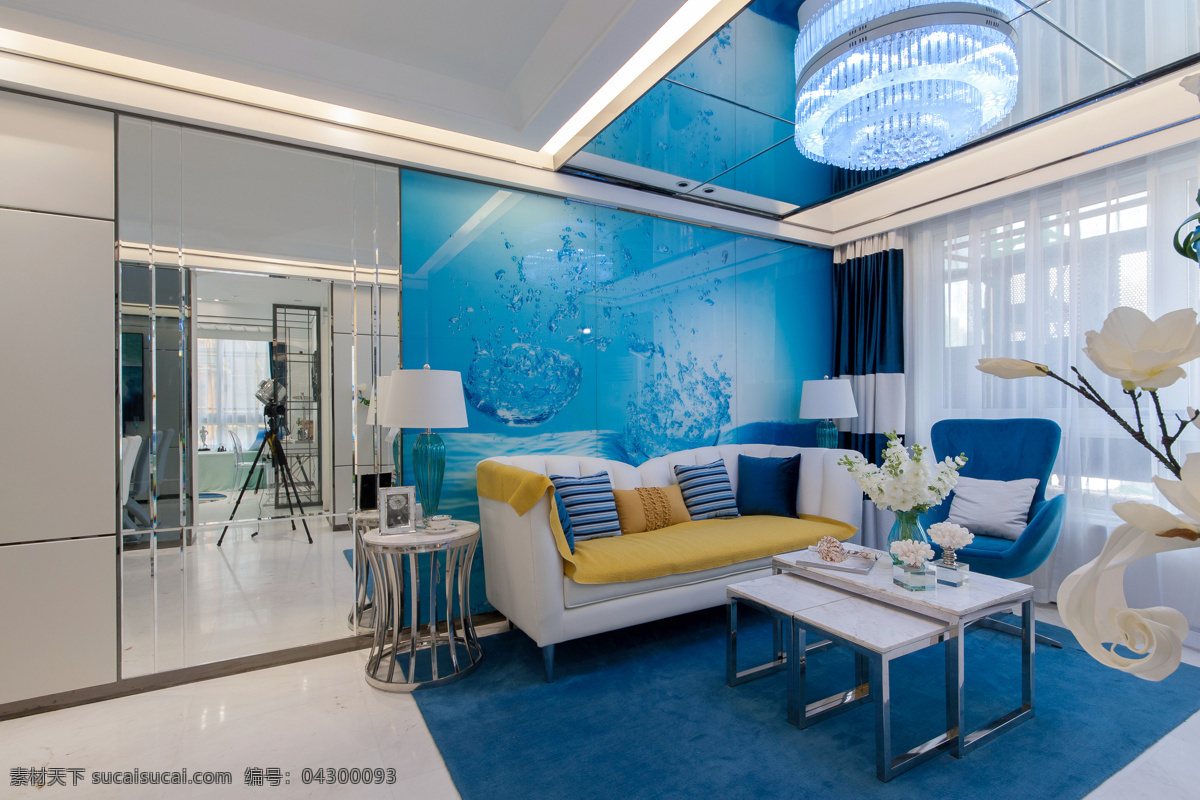 地中海 蓝色 调 客厅 效果图 家居 家具 家装 家居装饰 室内效果图 蓝色调 蓝色地毯 吊灯 书房 茶几 镜子