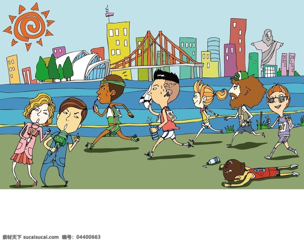 矢量 卡通 奔跑 人群 奔跑的人群 马拉松漫画 卡通漫画 奔跑的孩子 画册设计