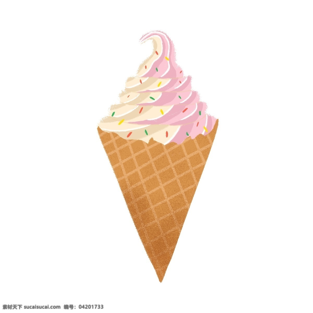 粉色冰激凌 雪糕 卡通 夏日 凉爽 简洁 手绘