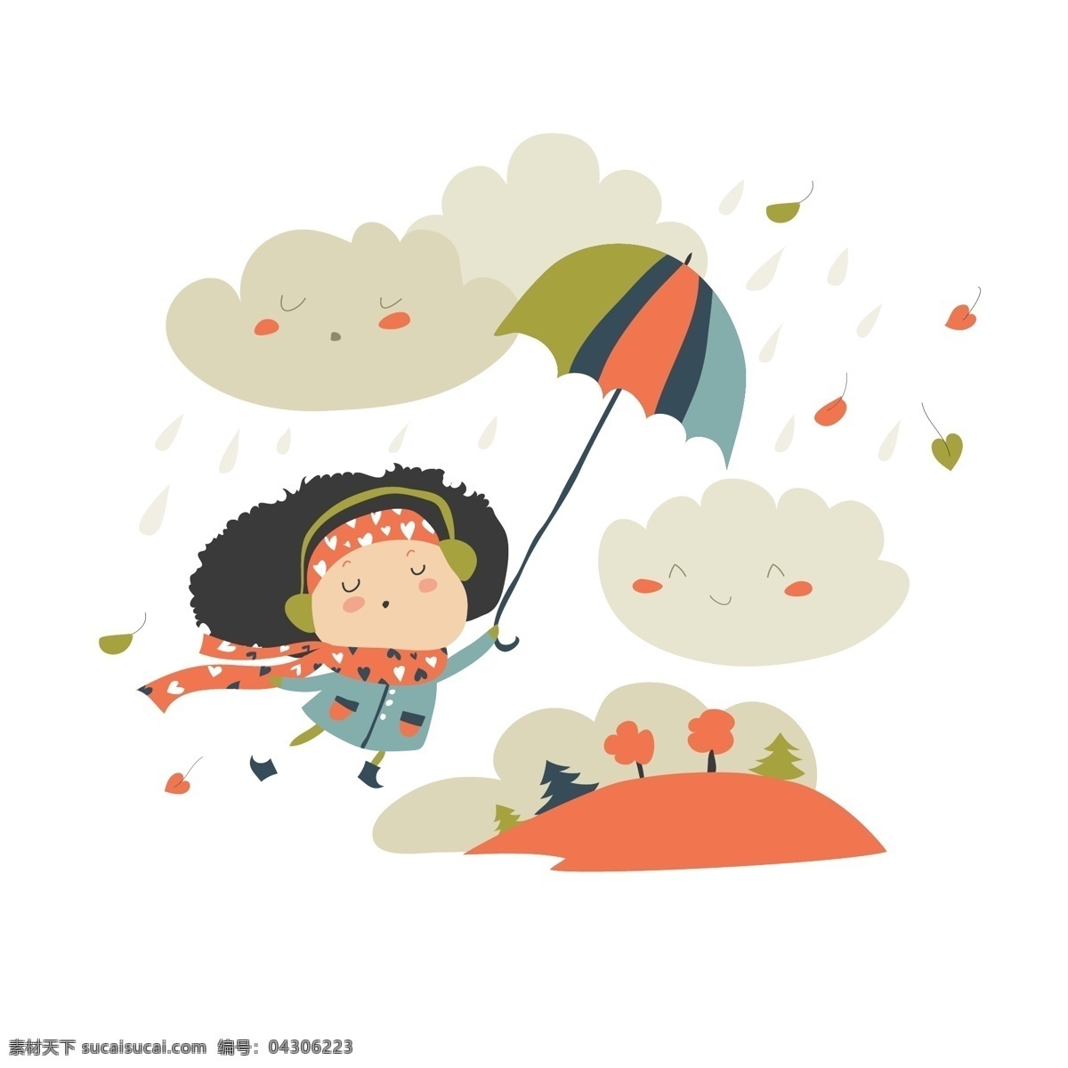 撑伞 女孩 卡通人物 卡通素材 免抠素材 人物 矢量插图