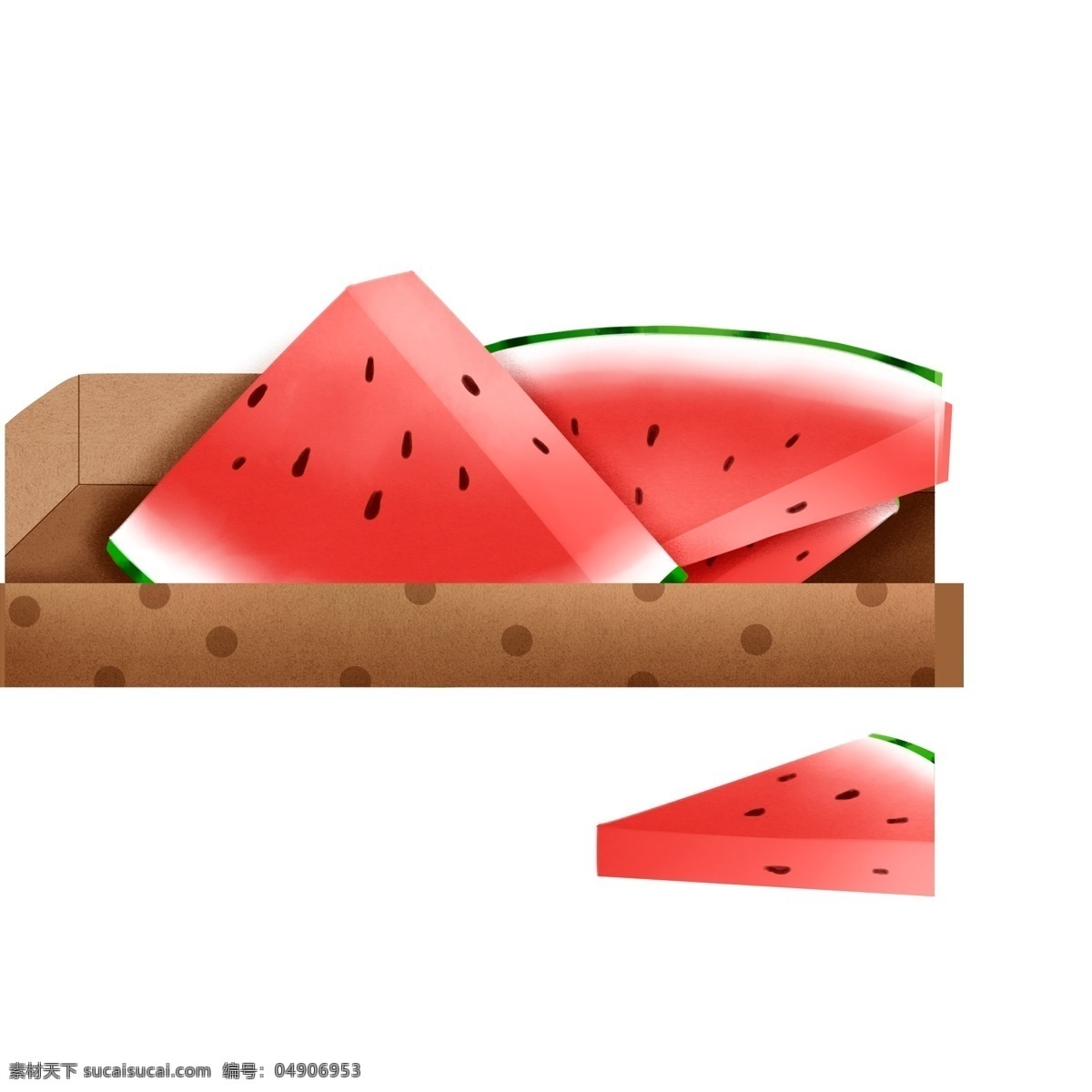 清新 水果 西瓜 元素 卡通 手绘 红色 夏日元素 几块西瓜 插画