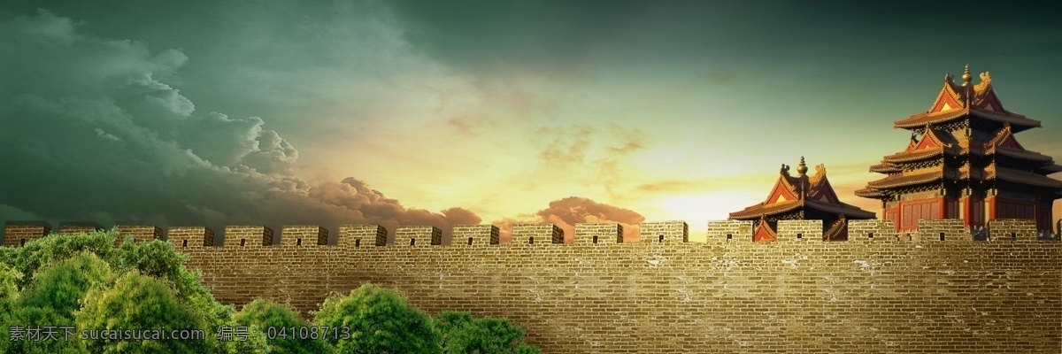 古代城楼 城墙 长城 叱咤风云 城池 战争背景 海报 风景 分层 源文件