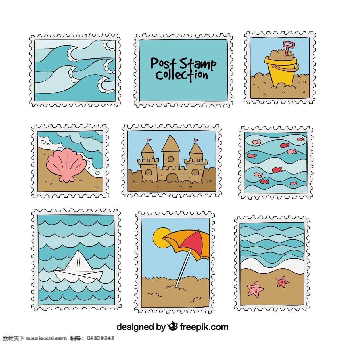 各种 夏季 元素 邮票 图标 夏季元素 邮票图标