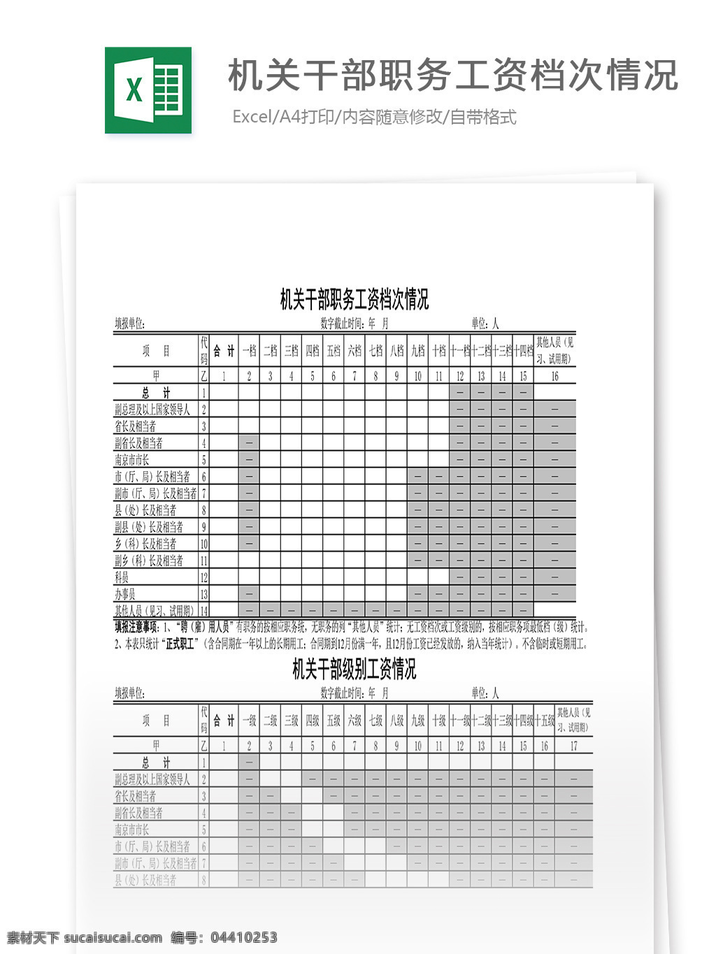 机关干部 职务工资 档次 情况 表格 表格模板 表格设计 图表 工资档次情况