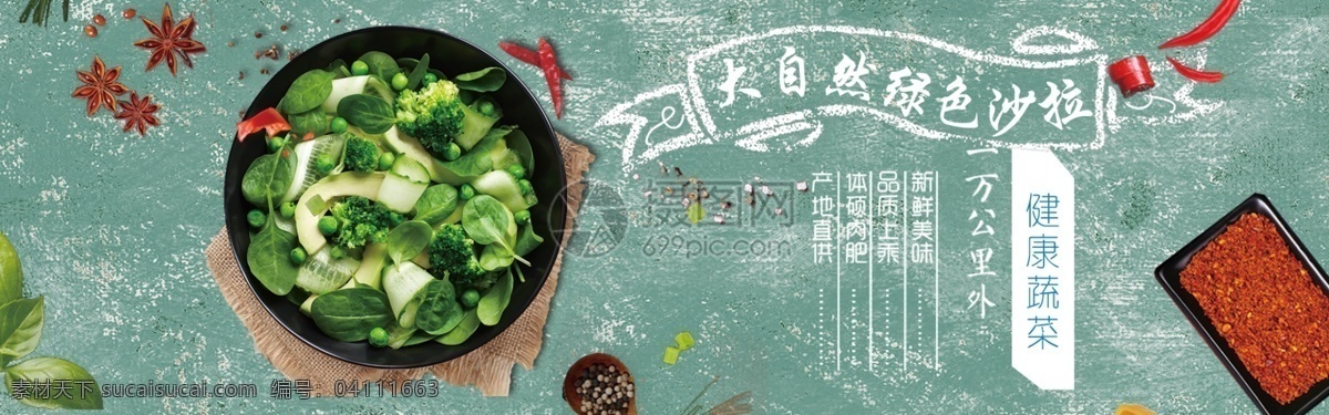 自然 绿色 健康 蔬菜 沙拉 淘宝 banner 食品 营养 美味 电商 天猫 淘宝海报