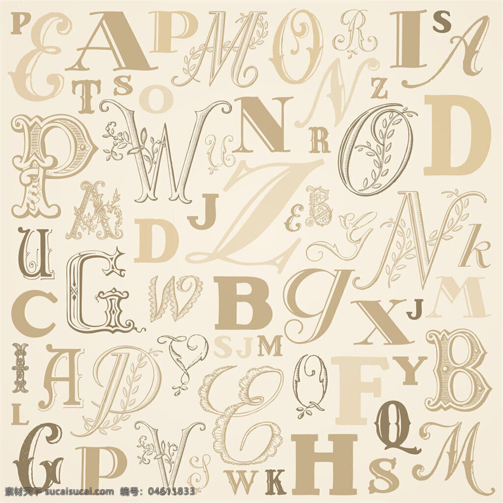 咖啡色 花纹 英文 创意英文 复古背景 英文素材 字母素材 复古英文图片