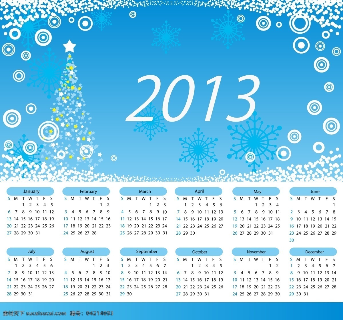 2013 年 圣诞快乐 日历 蓝色 2013日历 星星 圆形气泡 白色