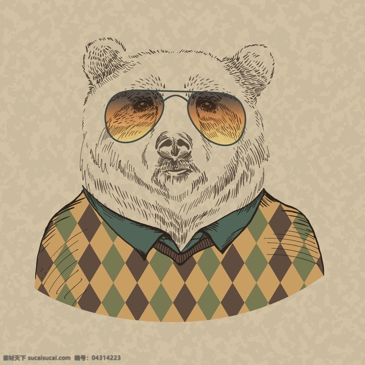 熊先生 小熊 格子毛衣 眼镜 时尚动物 熊爷爷 动物 机器人 底纹边框 背景底纹