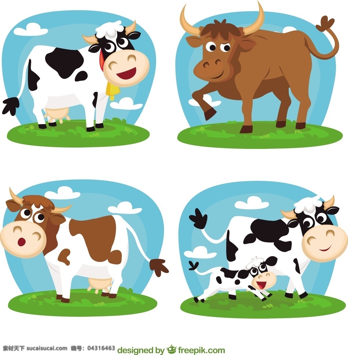 卡通农场动物 动物 卡通 农场 牛奶 可爱 公牛 小母牛