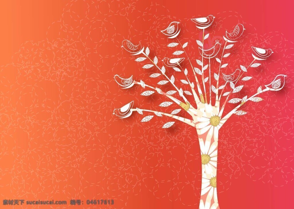 创意 小鸟 大树 插画 植物 艺术 抽像 时尚