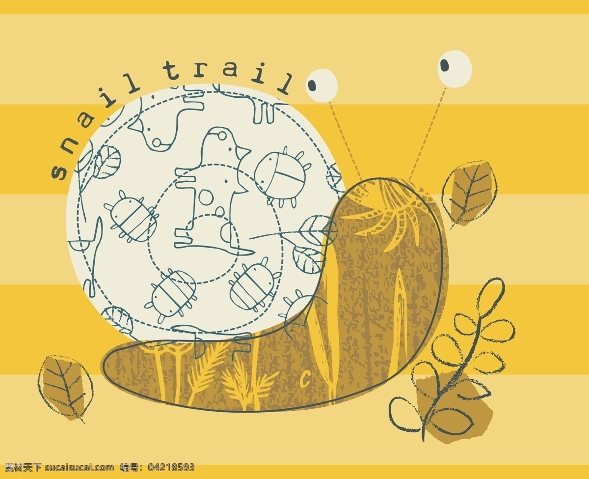 印花 矢量图 草 虫 服装图案 蜗牛 印花矢量图 英文 面料图库 服装设计 图案花型