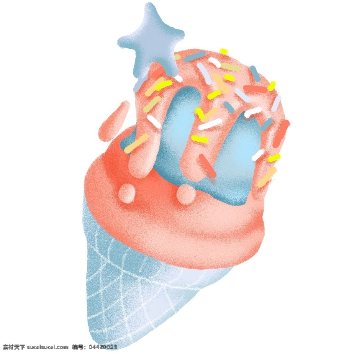手绘 冰淇淋 美食 元素 清新 插画 蓝色 冰激凌 甜食 psd设计 粉色