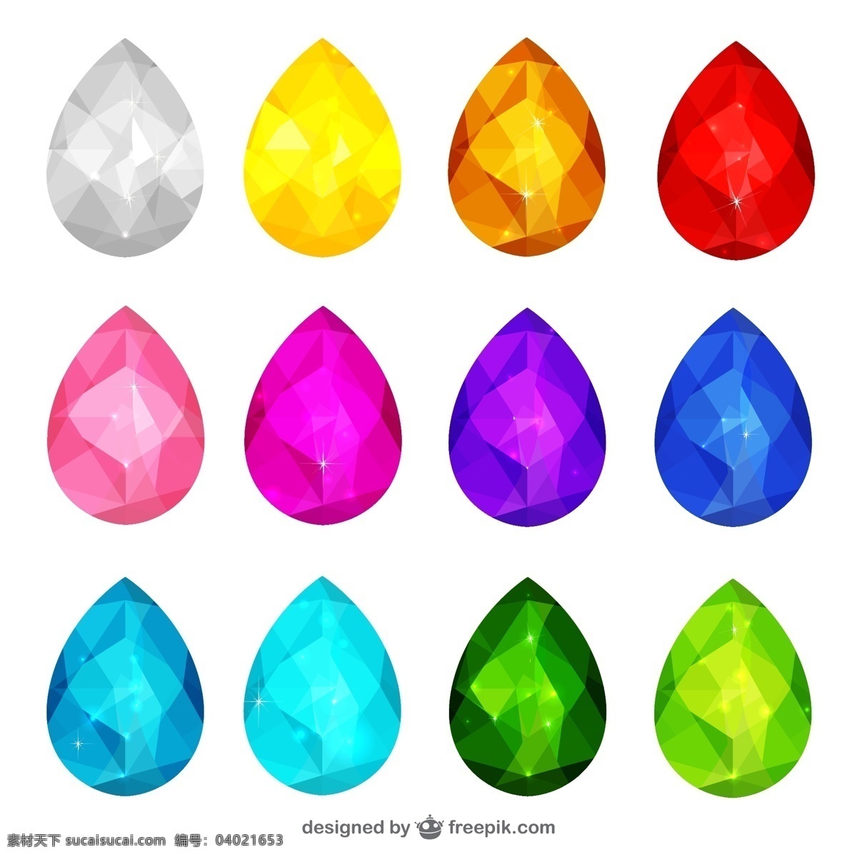 彩色 水滴 钻石 光泽 矢量图 水滴状 其他矢量图