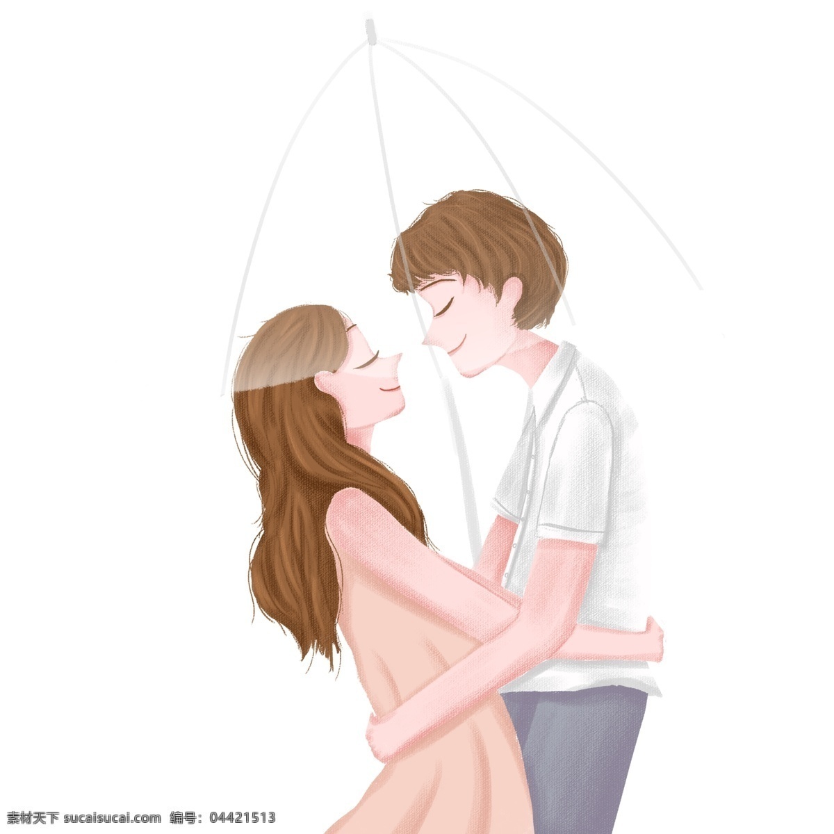 情侣 拥抱 装饰 元素 装饰元素 手绘 雨伞 牵手 浪漫 长发