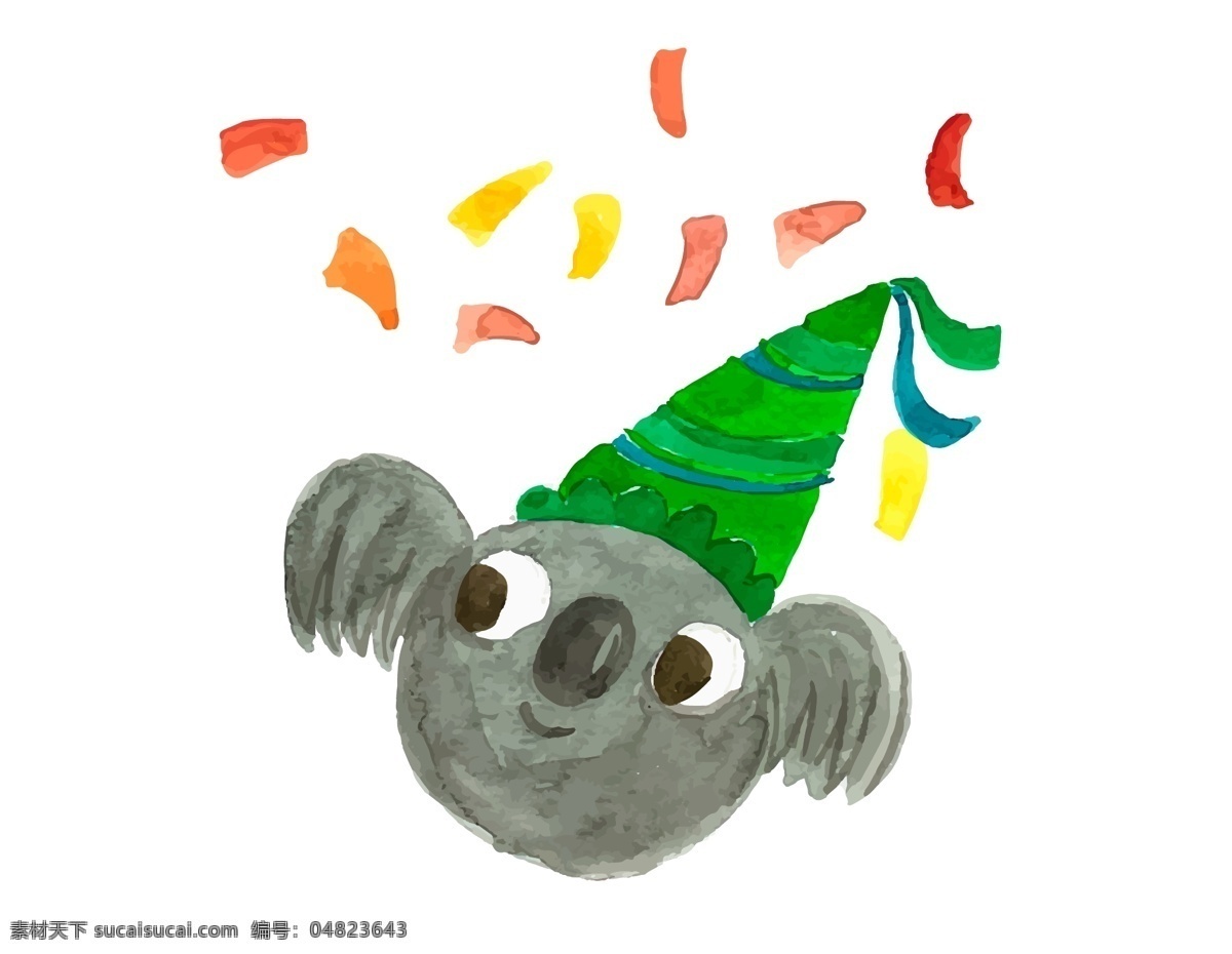 手绘 卡通 灰色 小 动物 元素 绿色帽子 ai元素 免扣元素 灰色小动物