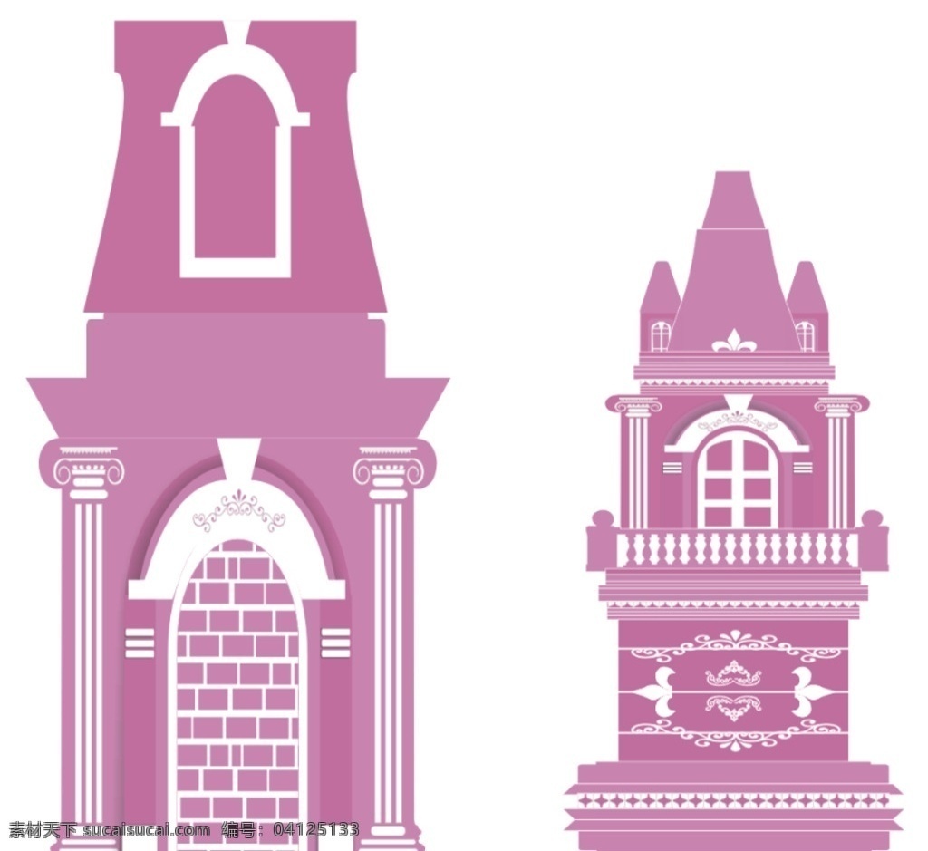 欧式紫色城堡 城堡 紫色砖墙 欧式花纹 矢量 欧式罗马柱 底纹边框 其他素材