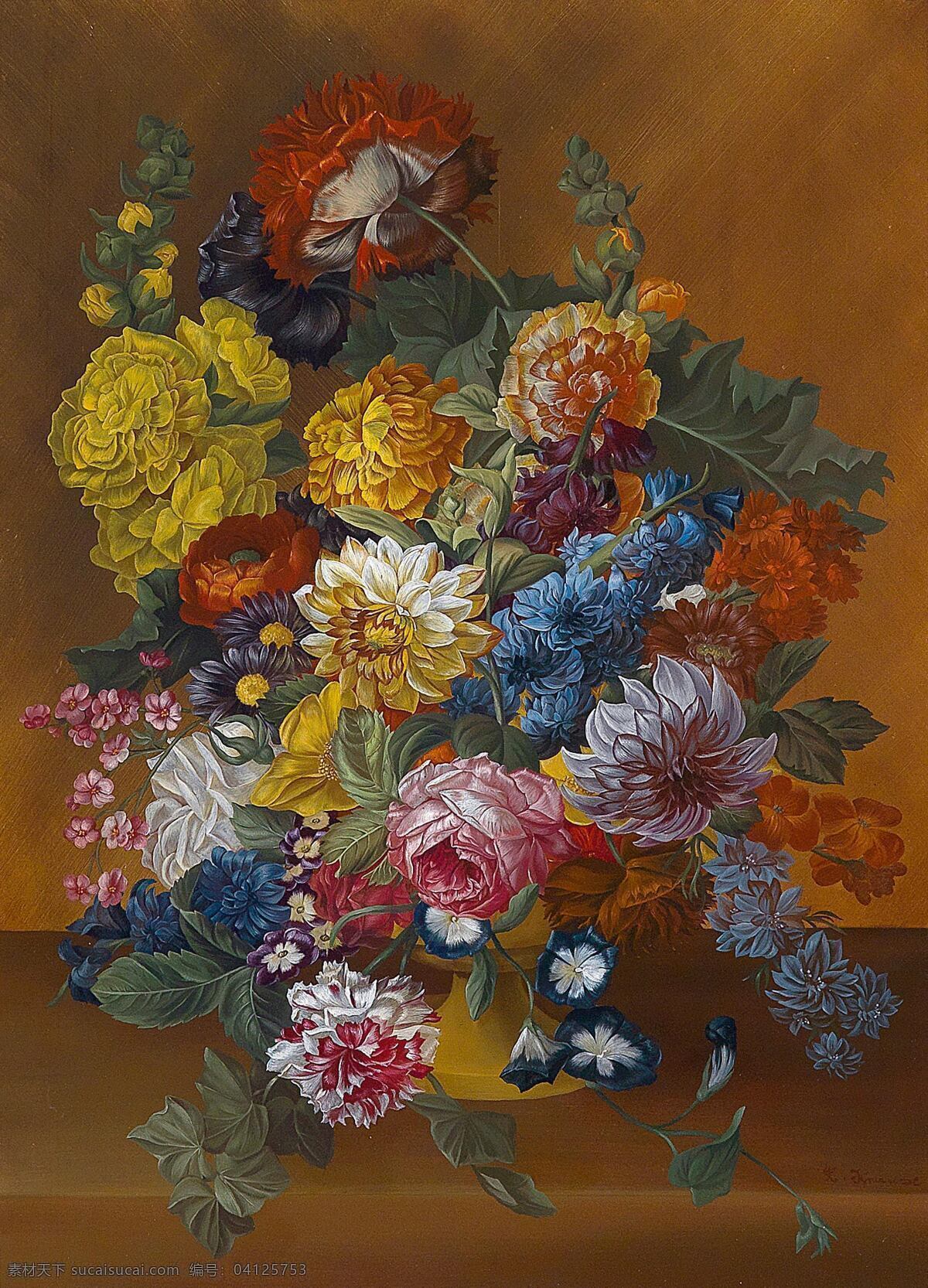 静物鲜花 混搭鲜花 玻璃花瓶 19世纪油画 油画 绘画书法 文化艺术