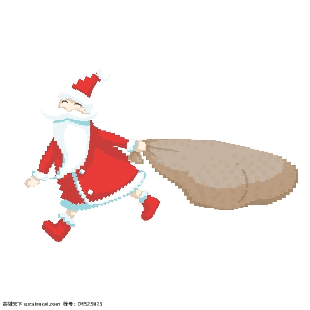 拖 麻袋 圣诞老人 卡通 复古设计 插画 像素化设计 80年代复古 圣诞老爷爷