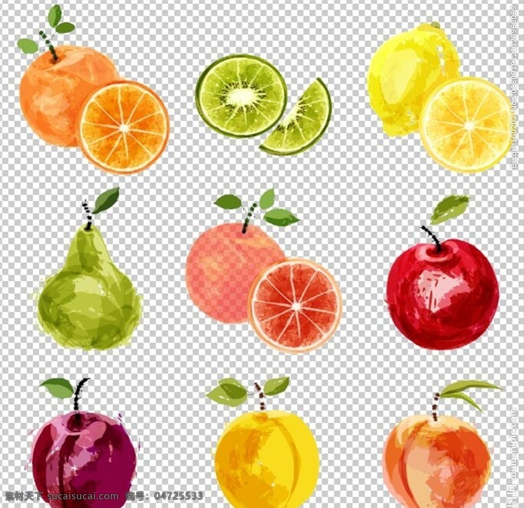 水果 手绘 水墨水果 水果手绘 手绘苹果 梨子 橙子 桃 包装设计