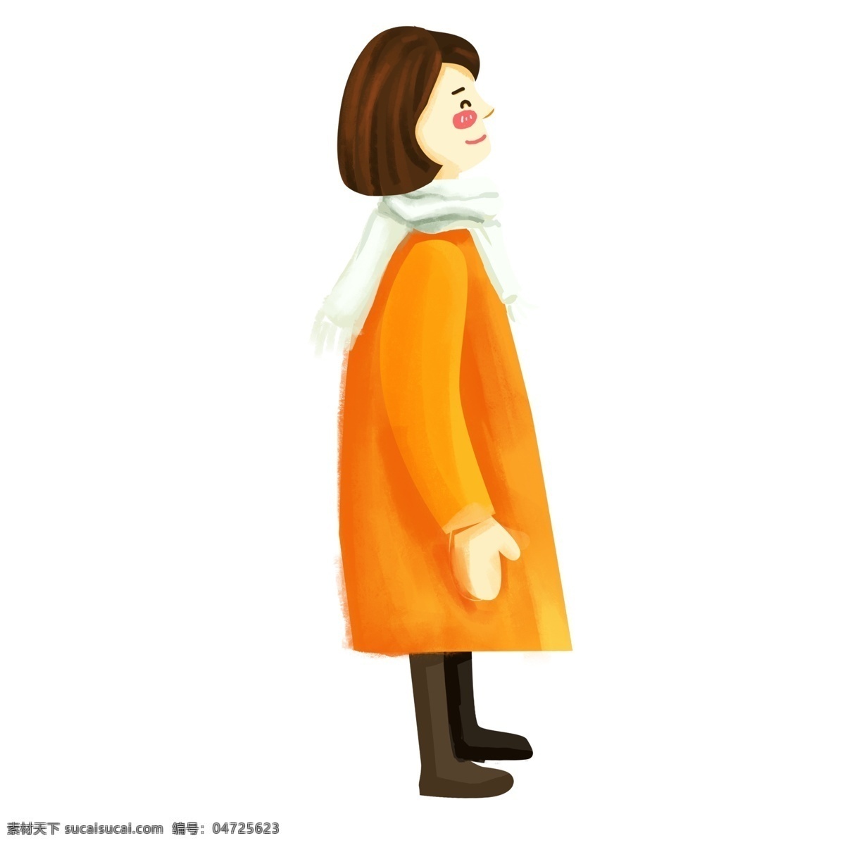 手绘 可爱 穿着 黄色 棉袄 女孩 原创 元素 卡通 冬季 设计元素 文艺 原创元素