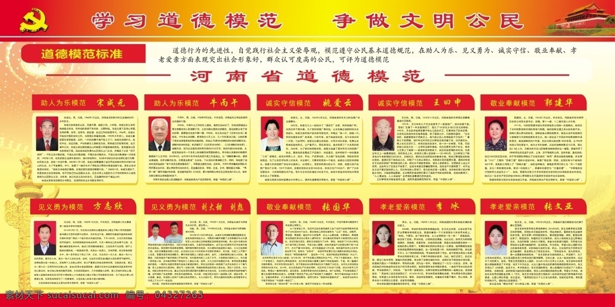 河南省 第六届 道德 模范 2018年度 河南 展板