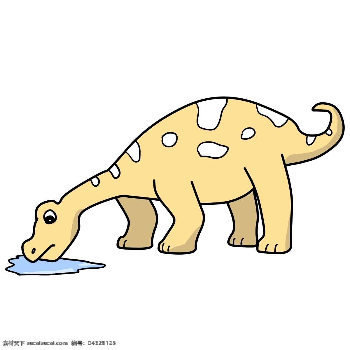 喝水 小 恐龙 插画 喝水的恐龙 卡通插画 恐龙插画 动物插画 白垩纪恐龙 恐龙玩具 黄色的恐龙
