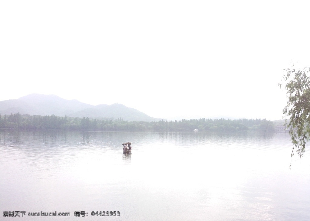 西湖 水墨 闪回 小船 湖面 自然景观 自然风景