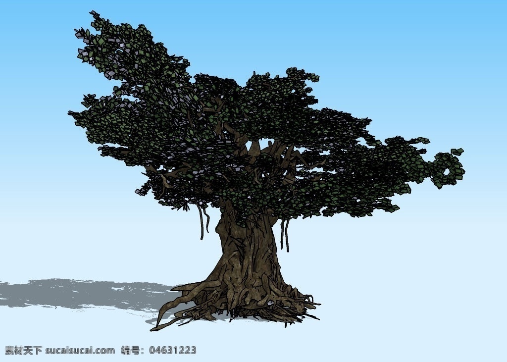 大树3d模型 树根 树蔸 树干 树枝 树叶 植物 三维 立体 造型 装饰 精模 skp 精品 3d 模型 3d设计 其他模型