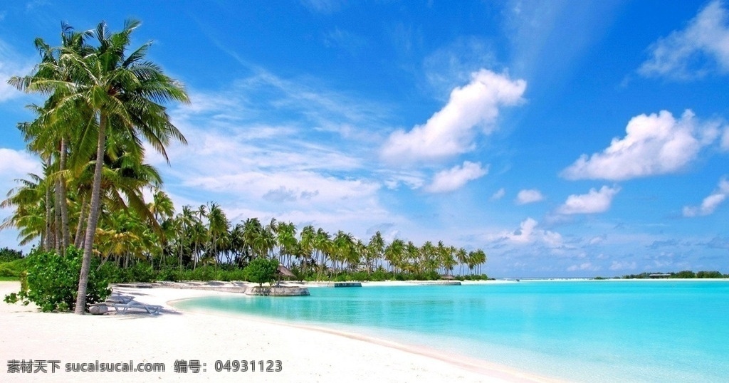 海滩 蓝天 椰子树 白云 海水 自然景观 自然风景