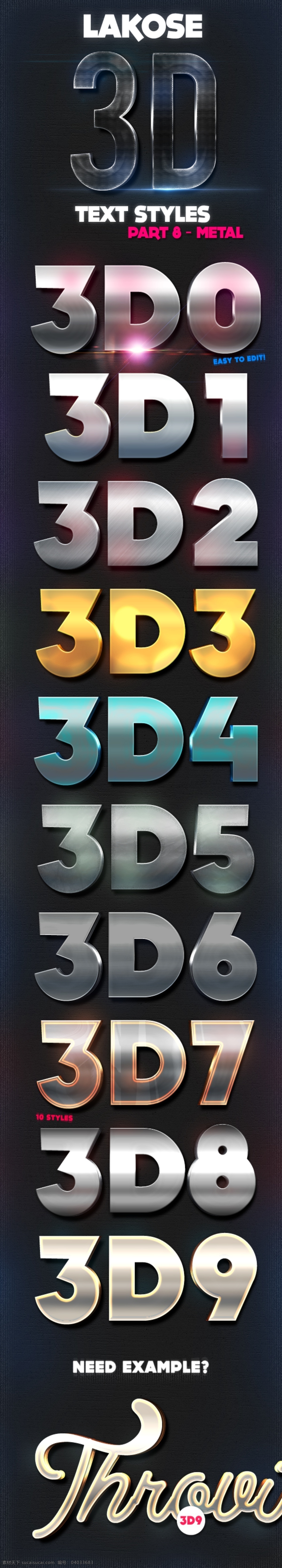 3d字效果 3d字 立体字 金属字 可编辑立体字 可编辑3d字 金属质感 3d效果字 字体样式 字 矢量 创意设计 分层