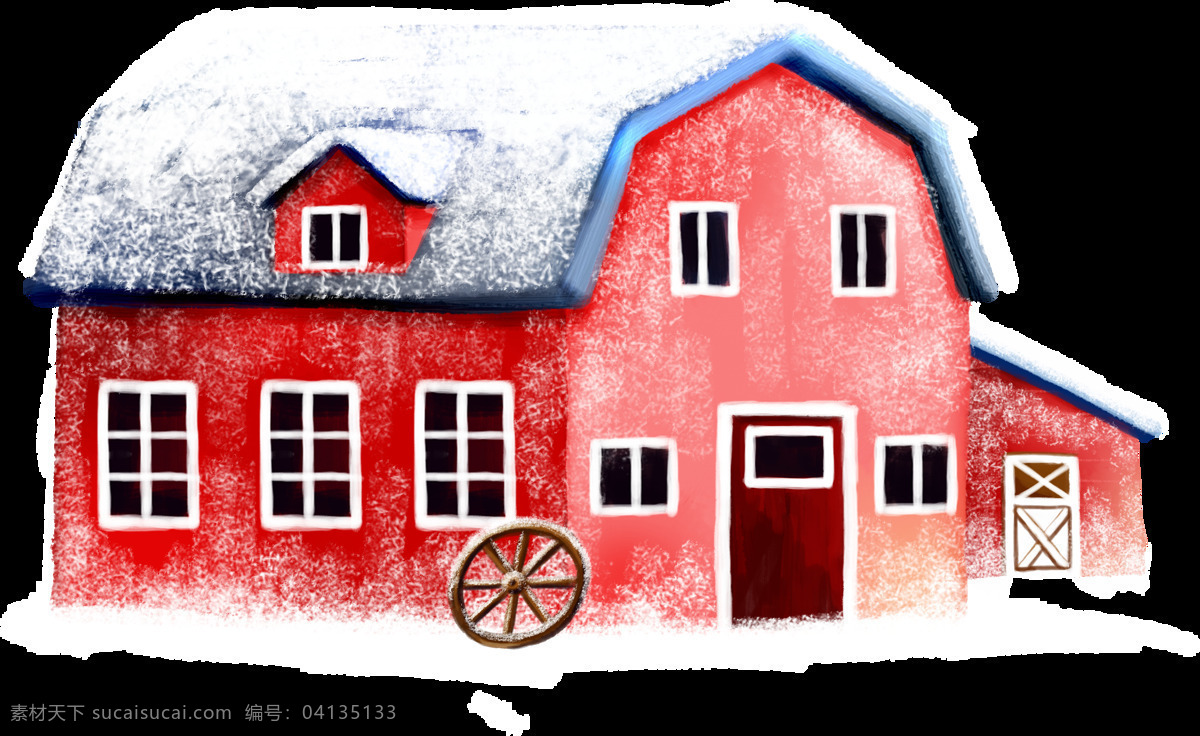 冬季 红色 卡通 房子 卡通房子 手绘 可爱 雪地 冬天