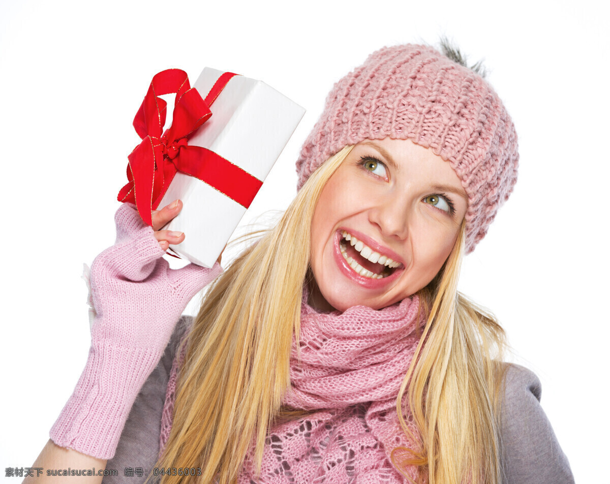 礼物 盒 笑容 灿烂 外国 美女图片 拿着礼物盒 笑容灿烂 外国美女 粉色帽子 礼品盒 圣诞节 节日 人物图片