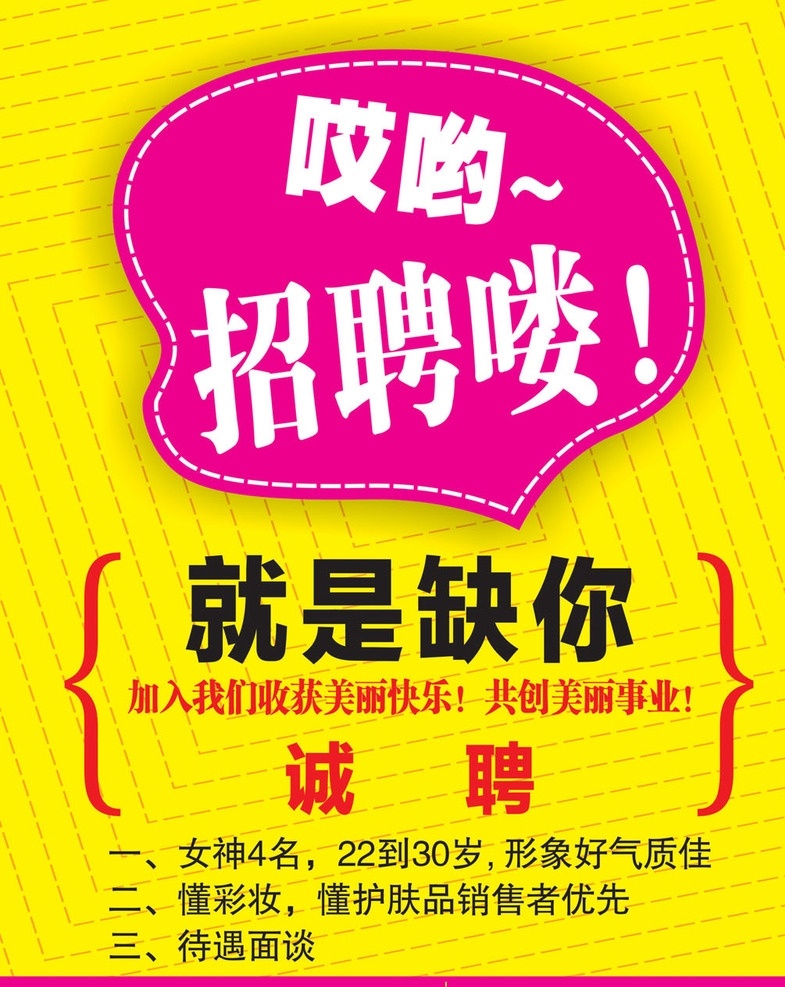 招聘 诚聘 就是缺你 哎哟 美容 卡通