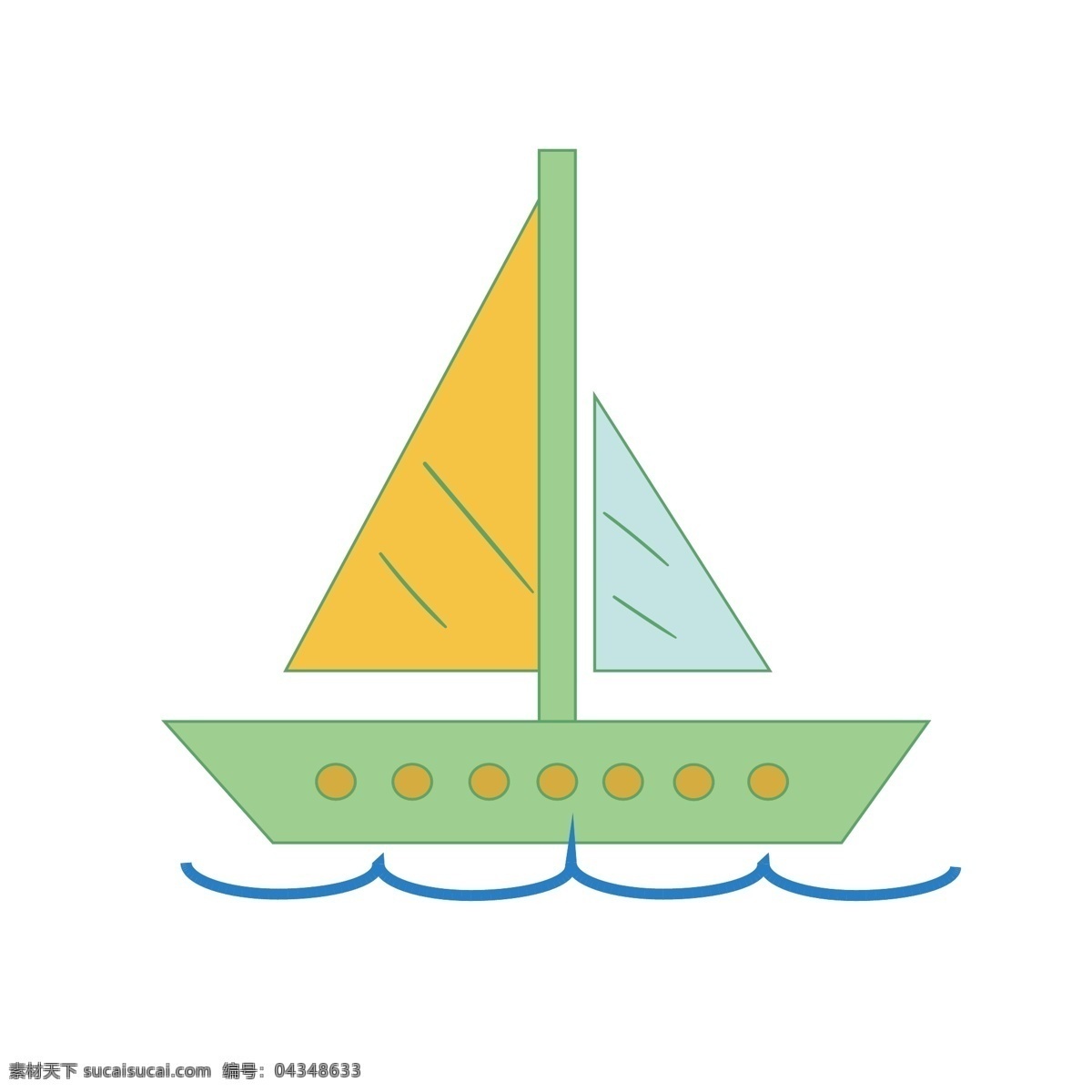 绿色卡通帆船 交通工具 绿色 帆船